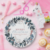 Vroegere kerstblauwe groene Holly Waterverf Papieren Bordje (Feest)