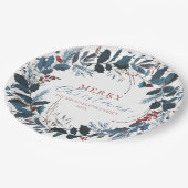 Vroegere kerstblauwe groene Holly Waterverf Papieren Bordje (Gekanteld)