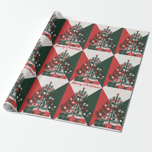 Vroegere kerstboom cadeaupapier (Uitgerold)