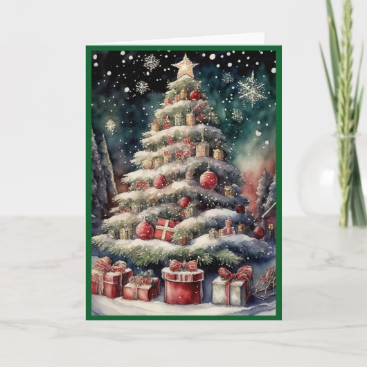 Vroegere kerstboom feestdagen kaart (Voorkant)