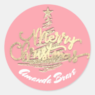 Vroegere kerstboomscriptnaam Gold Pink Ronde Sticker