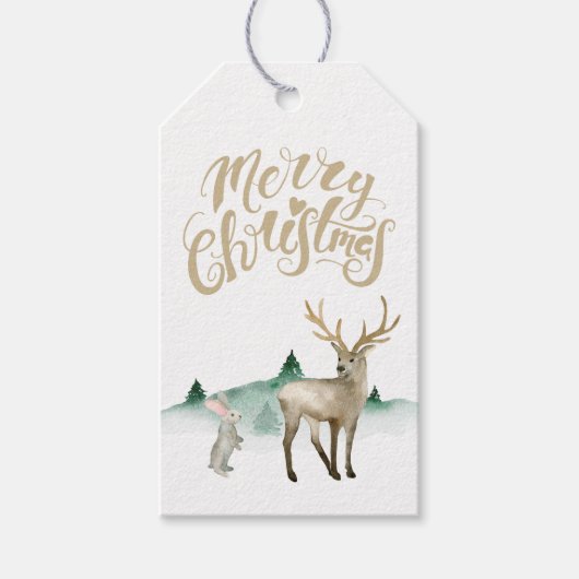 Vroegere kerstbosdieren Winter Scene Cadeaulabel (Voorkant)