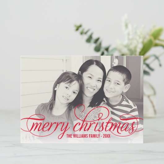 Vroegere kerstcadeaubedekking met rood script feestdagenkaart (Staand voorkant)