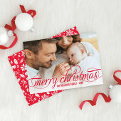 Vroegere kerstcadeaubedekking met rood script feestdagenkaart