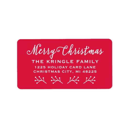 Vroegere kerstdag Rood script-feestdag Retouradres Etiket (Voorkant)