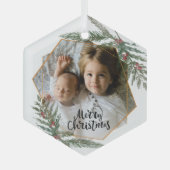 Vroegere kerstdennen en bessen foto glas ornament (Voorkant)