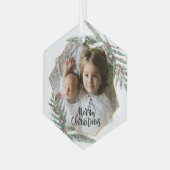 Vroegere kerstdennen en bessen foto glas ornament (Voorkant links)