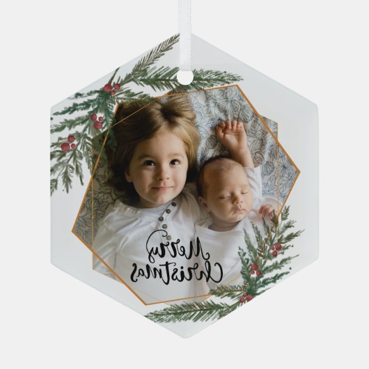 Vroegere kerstdennen en bessen foto glas ornament (Achterkant)