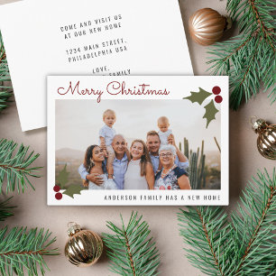 Vroegere kerstfamilie Foto Cherry Holiday Moving Aankondiging