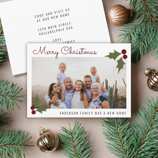 Vroegere kerstfamilie Foto Cherry Holiday Moving Aankondiging