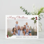 Vroegere kerstfamilie Foto Cherry Holiday Moving Aankondiging (Staand voorkant)