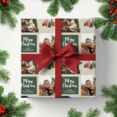 Vroegere kerstfamilie Foto Collage Inpakpapier Vel