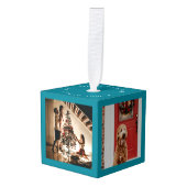 Vroegere kerstfamilie Foto Cube Turquoise Decoratie (Voorkant hoekig)