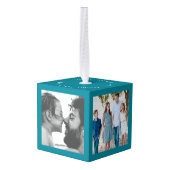Vroegere kerstfamilie Foto Cube Turquoise Decoratie (Achter hoekig)