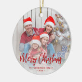 Vroegere kerstfamilie Foto rood script Keramisch Ornament (Links)