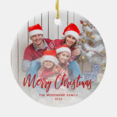 Vroegere kerstfamilie Foto rood script Keramisch Ornament (Achterkant)