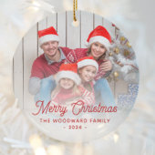 Vroegere kerstfamilie Foto rood script Keramisch Ornament