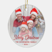 Vroegere kerstfamilie Foto rood script Keramisch Ornament (Links)