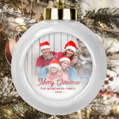 Vroegere kerstfamilie Foto rood script Keramische Bal Ornament