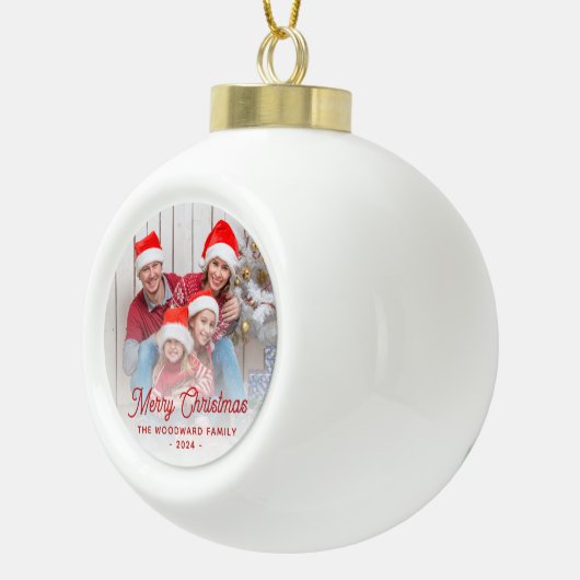 Vroegere kerstfamilie Foto rood script Keramische Bal Ornament (Rechts)