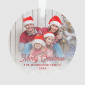Vroegere kerstfamilie Foto rood script Ornament (achterkant)