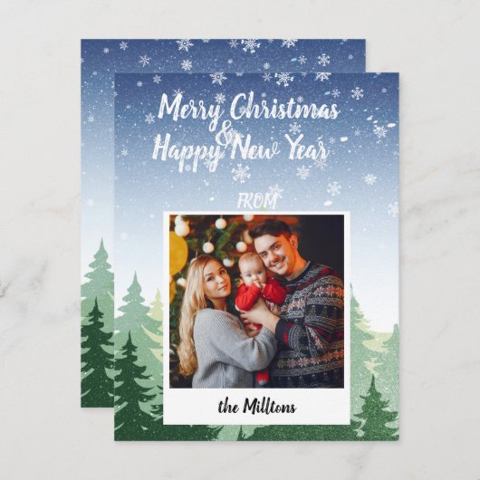 Vroegere kerstfamilie Foto Winter Forest Feestdagenkaart (Voorkant / Achterkant)