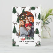 Vroegere kerstfamilie Fotoboom Deer Feestdagenkaart (Staand voorkant)