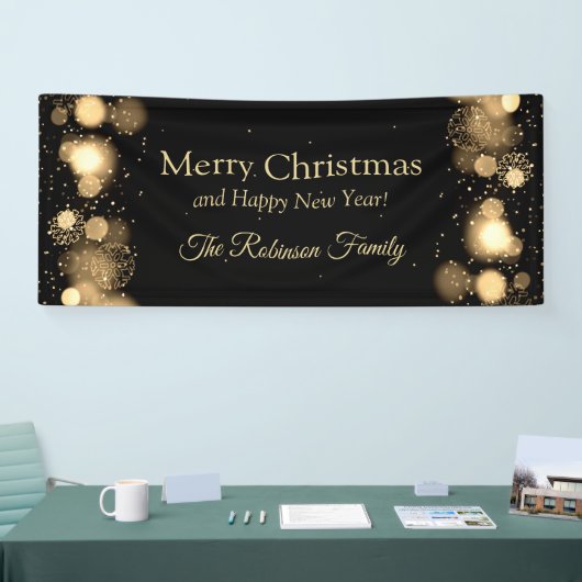 Vroegere kerstfamilie Gold Winter Wonderland Spandoek (Beurs)