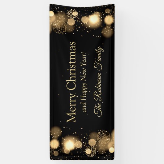 Vroegere kerstfamilie Gold Winter Wonderland Spandoek (Verticaal)