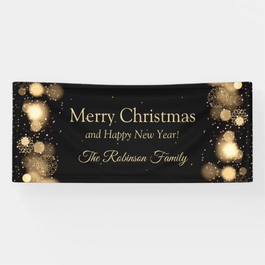 Vroegere kerstfamilie Gold Winter Wonderland Spandoek (Horizontaal)