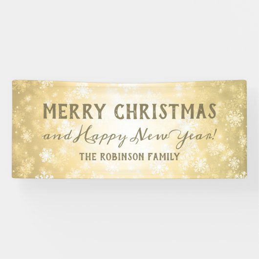 Vroegere kerstfamilie, naam Gold Winter Wonder Spandoek (Horizontaal)