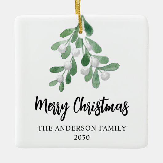 Vroegere kerstfamilienaam Elegant Botanical Keramisch Ornament (Voorkant)