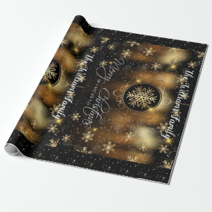 Vroegere kerstfamilienaam Wishes Black and Gold Cadeaupapier