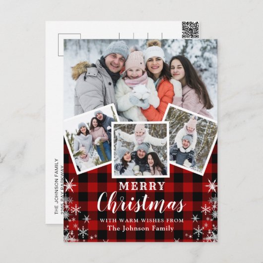 Vroegere kerstfeestdag 4 PHOTO Collage Greeting Briefkaart (Voorkant / Achterkant)