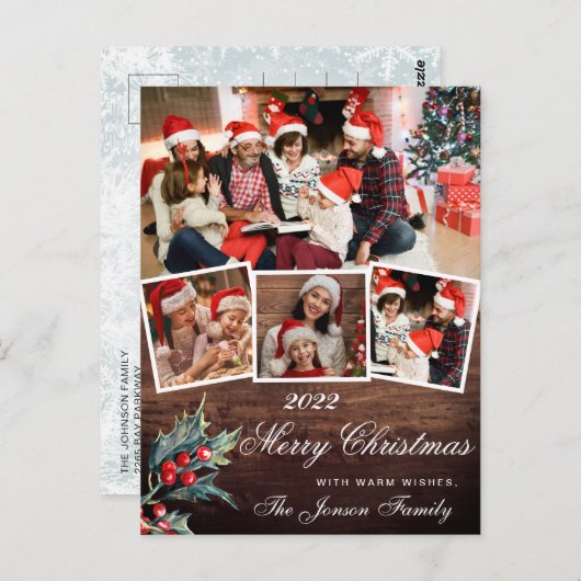 Vroegere kerstfeestdag 4 PHOTO Collage Greeting Briefkaart (Voorkant / Achterkant)