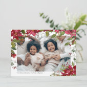 Vroegere kerstfeestdag Foto van Poinsettia Flower Feestdagenkaart (Staand voorkant)