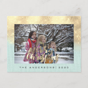 Vroegere kerstfeestdag Gold Cottage Foto Mint Briefkaart