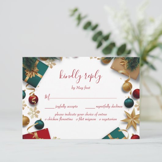 Vroegere kerstfeestdag RSVP kaartje (Staand voorkant)