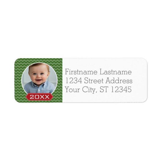 Vroegere kerstfoto Aangepast jaar - Groen rood Etiket (Voorkant)