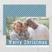 Vroegere kerstfoto Blauwe familie Feestdagenkaart (Voorkant / Achterkant)