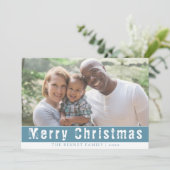 Vroegere kerstfoto Blauwe familie Feestdagenkaart (Staand voorkant)