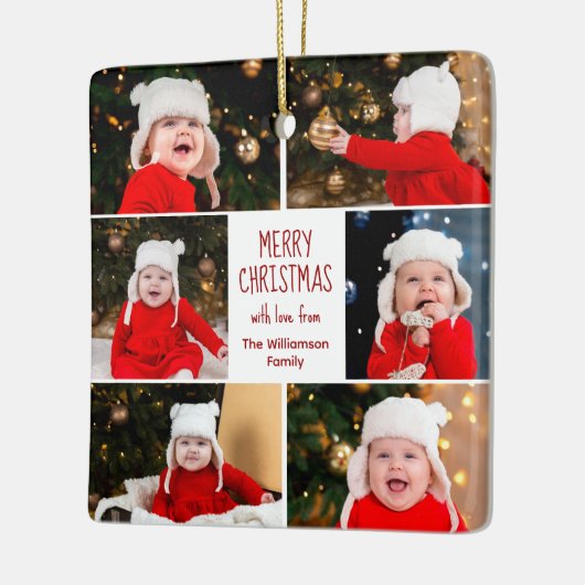Vroegere kerstfoto Collage Cute Custom 2 Sided Keramisch Ornament (Links)