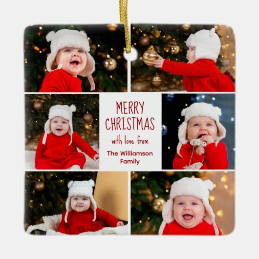 Vroegere kerstfoto Collage Cute Custom 2 Sided Keramisch Ornament (Voorkant)