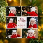 Vroegere kerstfoto Collage Cute Custom 2 Sided Keramisch Ornament<br><div class="desc">Deze schattige, moderne kerstversiering van Merry is voorzien van een stijlvolle lay-out van 6 familiefoto's op een witte achtergrond met rode en groene typografie. Dit prachtige kinder cadeau voor feestdagen is voorzien van een foto-collage van uw eigen kind met daarin uw feestelijke boodschap en familienaam in het rood. Voeg een...</div>