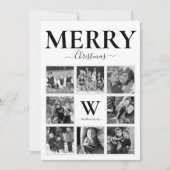 Vroegere kerstfoto Collage Monogram Black White Feestdagenkaart (Voorkant)