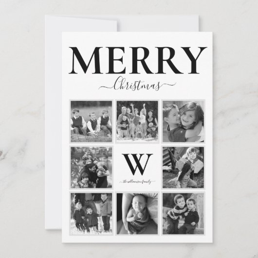 Vroegere kerstfoto Collage Monogram Black White Feestdagenkaart (Voorkant)