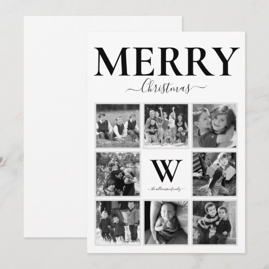 Vroegere kerstfoto Collage Monogram Black White Feestdagenkaart (Voorkant / Achterkant)