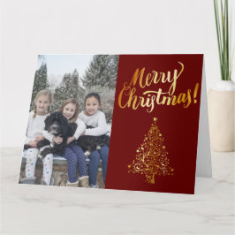 Vroegere kerstfoto gouden boom kaart