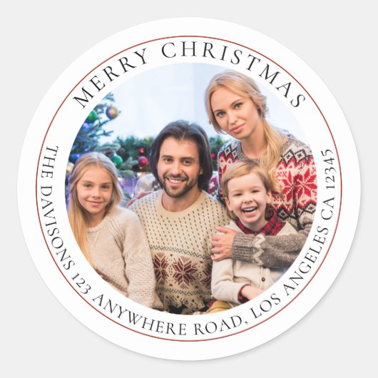 Vroegere kerstfoto Naam Terugkeeradres Ronde Sticker (Voorkant)