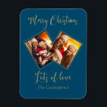 Vroegere kerstgouden foto Blauw Magnet Magneet<br><div class="desc">Een mooie en feestelijke magneet voor je familie en vrienden. Een groot cadeau voor oma en opa.</div>